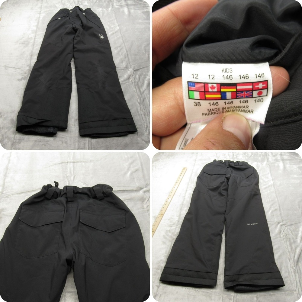 Spyder Snow Pants Kids 12 Black Waterproof Adjustable Insulated Snowboard 24x26